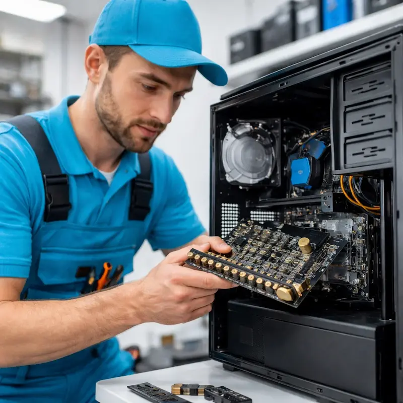 Мастер устанавливает звуковую карту на ПК в Сестрорецке